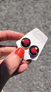 Brincos Rosas | Brincos Bordados a Mão