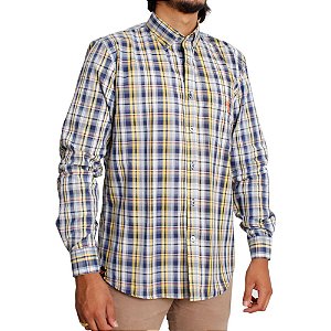 Camisa Masculina Xadrez Stouro Manga Longa - Azul e Amarelo