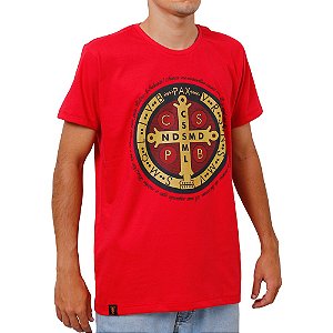 Camiseta Masculina Medalha São Bento Vermelha Stouro