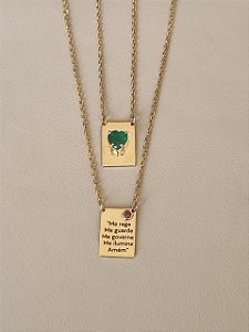 ESCAPULARIO EM OURO 18K COM ESMERALDA E TURMALINA ROSA
