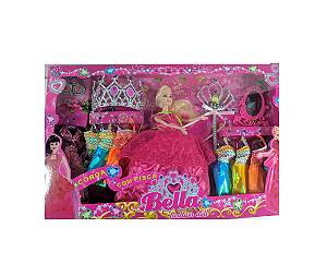 Boneca Bella Fashion Doll Com Coroa E Pisca