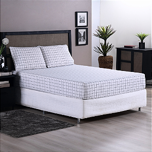 Jogo de Lençol Grid Quadriculado 3 Peças Casal 80% Algodão / 20% Poliéster Perca