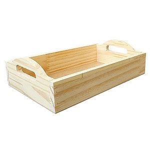 Bandeja em pinus  alça curva 30x20x8.5cm
