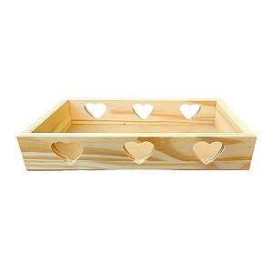Bandeja em pinus  alça reta  laterais coração 30x17x5cm