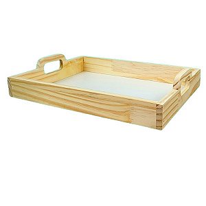 Bandeja em pinus  alça curva 37x27x7cm
