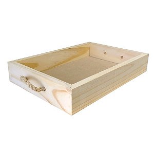 Bandeja em pinus alça Sisal 42x28x7cm