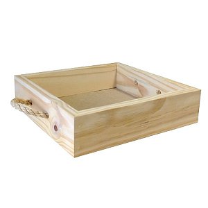 Bandeja em pinus alça Sisal 28x28x7cm