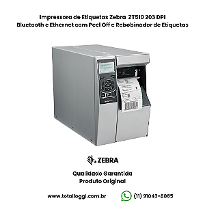 Impressora de Etiquetas Zebra ZT510 203dpi - USB, Serial, Bluetooth e Ethernet com Peel Off e Rebobinador
