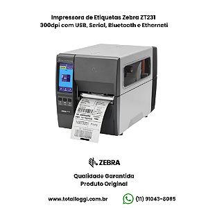 Impressora Zebra ZT231 300dpi com USB, Serial, Bluetooth e Ethernet