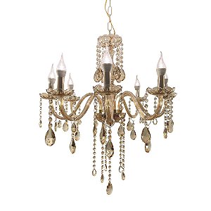 Lustre Luminária De Cristal Ambar Luxo 8 Braços