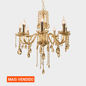Lustre Luminária De Cristal Ambar Luxo 6 Braços