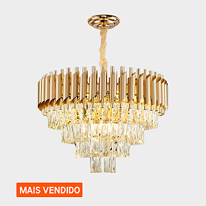 Lustre Pendente De Cristal Dourado 50cm Redondo