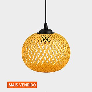 Lustre Pendente Rattan Redondo Bambu Natural 20cm