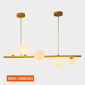 Lustre Pendente Retangular 90cm Leitoso 5 Bolas