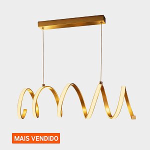 Lustre Pendente Led Moderno Espiral Dourado 50cm 3 Em 1