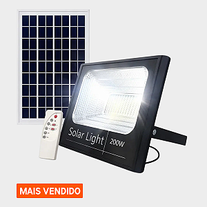 Refletor Holofote Solar 200w 6000k+placa Solar Prova D´água