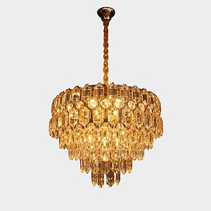Lustre Pendente De Cristal Dourado 50cm Redondo Luxo