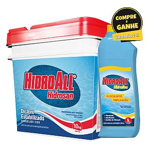 Cloro Granulado Hidrosan Plus 10 kg + BRINDE: Hidrofloc 1 litro