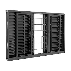 JANELA DE AÇO VENEZIANA DE CORRER PRETA PRATIKA BLACK COM GRADE QUADRICULADA 6 FOLHAS