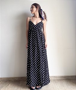 Vestido Longo Poá Preto