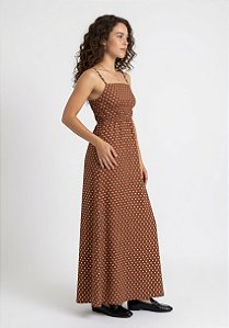 Vestido Longo Poá Marrom