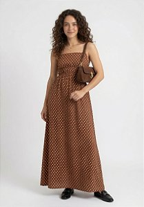 Vestido Longo Poá Marrom