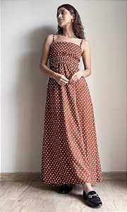 Vestido Longo Poá Marrom