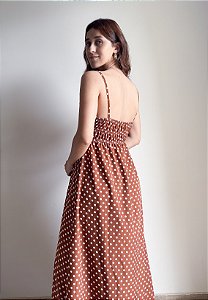 Vestido Longo Poá Marrom