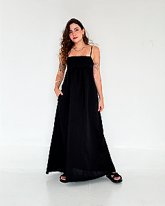 Vestido Longo Algodão Preto