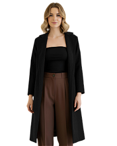 Casaco Sobretudo Lã Batida Preto