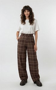 Calça Feminina Alfaiataria Xadrez Marrom
