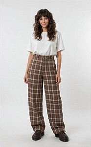 Calça Feminina Alfaiataria Xadrez Marrom