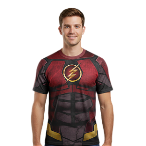 Camiseta Adulto Fantasia Herói Flash Dryfit Estampa Total