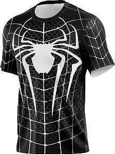 Camiseta Homem Aranha Preto Super Herói Tecido Dryfit