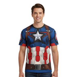 Camiseta Adulto Fantasia Capitão América Dryfit Estampa Total