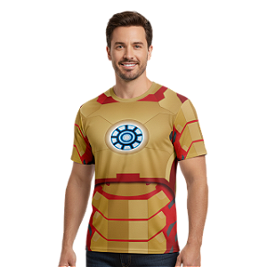 Camiseta Adulto Fantasia Homem de Ferro Dryfit Estampa Total