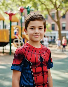 Camiseta Homem Aranha Vermelho Infantil Super Herói Dryfit
