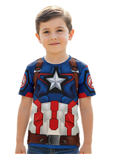 Camiseta Infantil Capitão América Dryfit Estampa Total
