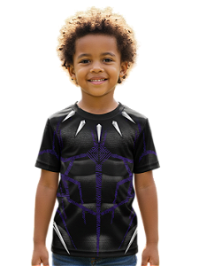 Camiseta Infantil Fantasia Herói Pantera Dryfit Estampa Total Cosplay