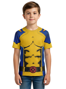 Camiseta Infantil Fantasia Wolverine Dryfit Estampa Total Cosplay