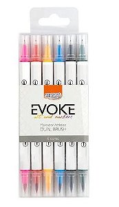 Kit Caneta Brush Pen Evoke Dual - 6 cores