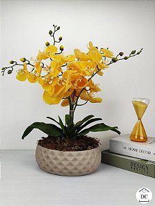 Decor Centro | Arranjo Orquídea Amarela com Vaso Marrom - Decor Centro |  Loja Online de Artigos de Decoração