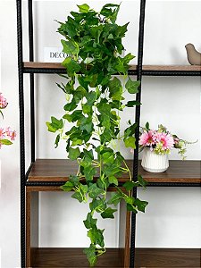 Pendente Folhagem Hera 1m Artificial Vaso Cerâmica Branco