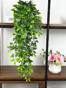 Folhagem Artificial Pendente Folhinha 60cm Vaso Branco