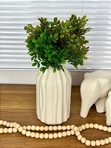 Vaso Cerâmica Bege com Planta Artificial Tons de Verde