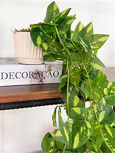 Pendente Artificial Jiboia Verde/Creme 100cm Vaso OffWhite