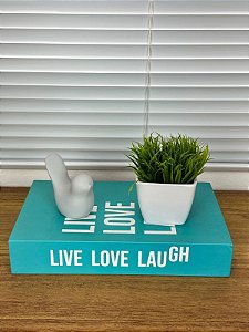 Kit Livro Decorativo + Pássaro + Vasinho Melamina Branco