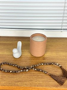 Kit Decorativo Vela + Colar + Pássaro Cerâmica