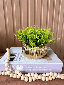 Arranjo Artificial Verdinhos Vaso Dourado
