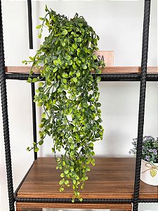 Planta Artificial Pendente Verde 60cm Vaso Sinus OffWhite